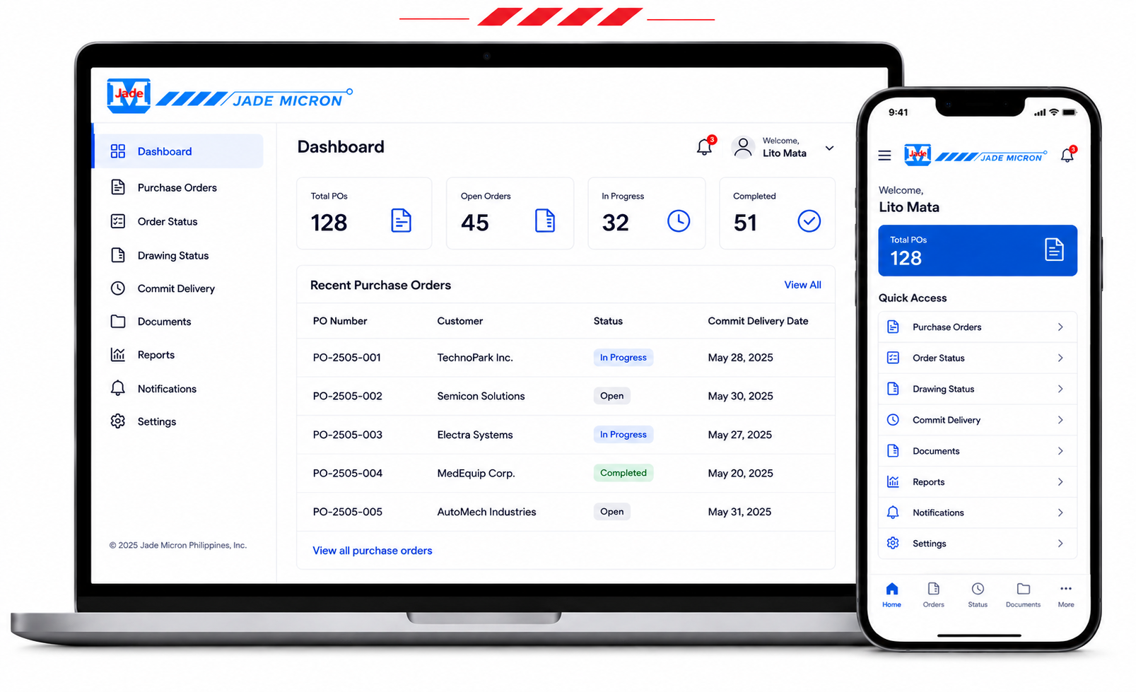 JM Connect customer portal on desktop and mobile